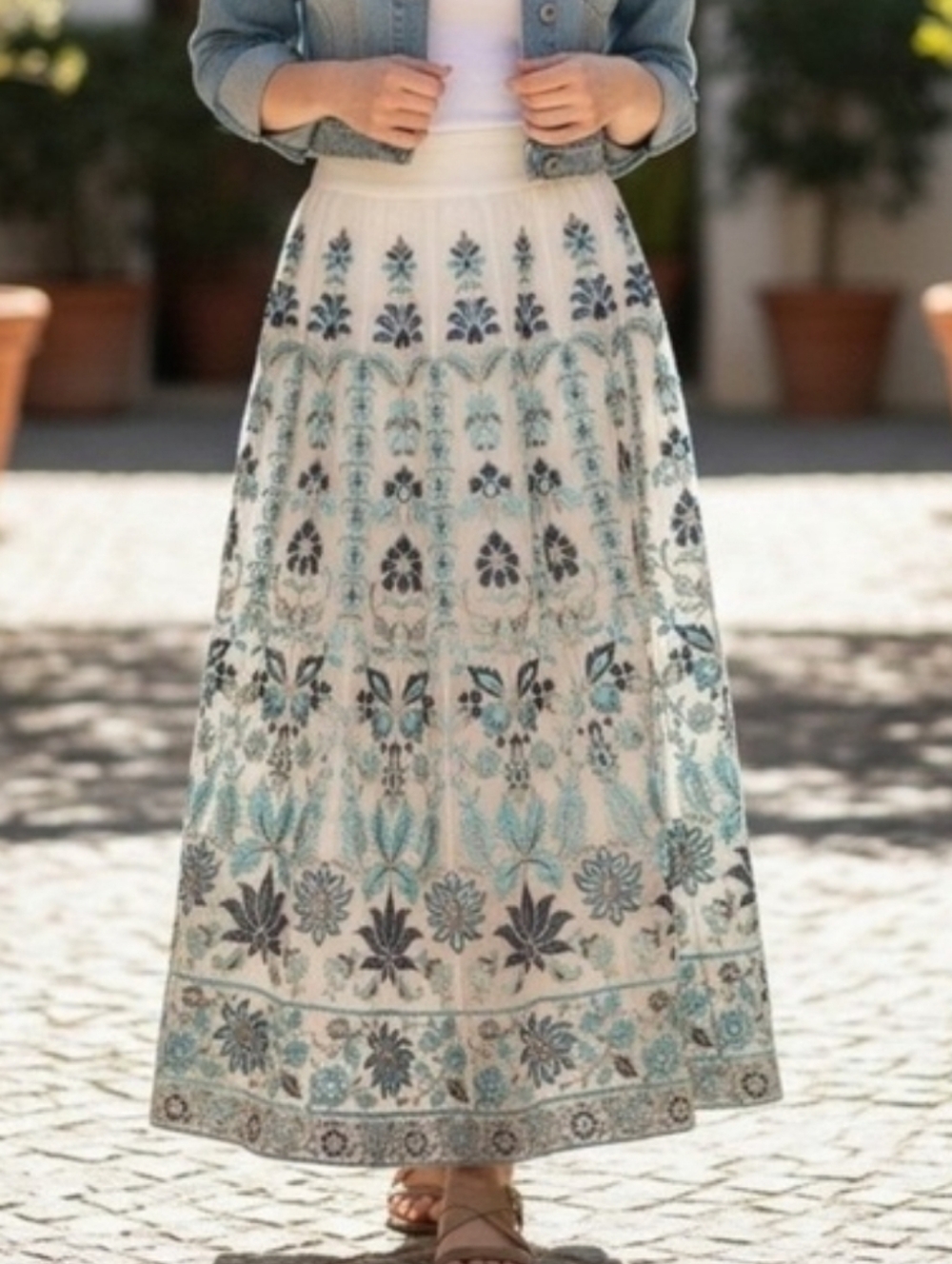Soft Surrounding Icon Alexandria Skirt Aqua Scroll - Picture 7 of 14